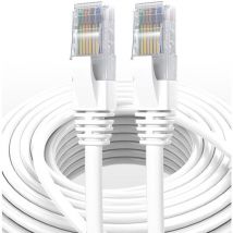 Elfcam - Câble Ethernet RJ45 Cat 7 Blindé SFTP - 8m (Rond Blanc), 10Gbps, 600MHz, 100% Cuivre, Ultra Rapide, Anti-Interférences, Idéal PC, Console,