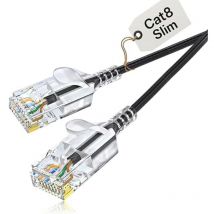 Elfcam - 2 m Slim Ethernet-Netzwerkkabel Cat 8 Rund Schwarz lan wan sftp 32AWG, 2000 MHz 40 Gbps mit Hochwertigen RJ45-Steckern