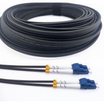 Elfcam - Cable de fibra óptica 20 m (Negro, Blindado con acero) - lc/upc a lc/upc, OS2 Dúplex monomodo 9/125 μm, lszh, Resistente y estanco