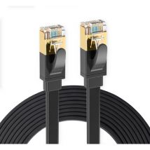Elfcam - Cable de red Ethernet RJ45 Cat 7 Blindado sftp - 30 m (Plano Negro), 10 Gbps, 600 MHz, 100% Cobre, Ultra rápido, Antiinterferencias, Ideal