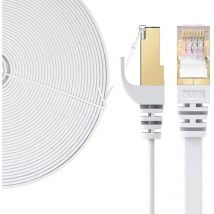 Elfcam - Câble Ethernet RJ45 Cat 7 Blindé SFTP - 12m (Flat Blanc), 10Gbps, 600MHz, 100% Cuivre, Ultra Rapide, Anti-Interférences, Idéal PC, Console,