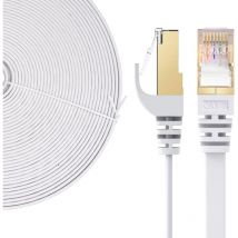 Elfcam - Câble Ethernet RJ45 Cat 7 Blindé SFTP - 30m (Flat Blanc), 10Gbps, 600MHz, 100% Cuivre, Ultra Rapide, Anti-Interférences, Idéal PC, Console,