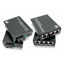 Elfcam - Pack de 2 convertidores de fibra óptica a Ethernet - sc monomodo, 4 puertos sfp + 4 puertos RJ45, Hasta 20 km, Módulo sfp incluido