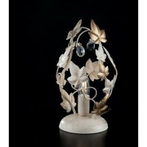 Webmarketpoint - Elfenbeinfarbene hellgoldene Tischlampe aus Eisen und Strasssteinen 18x h30 cm Efeu