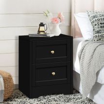 Elfordson - Bedside Table 2 Drawers Hamptons End Storage Cabinet, Black