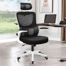 Elfordson - Ergonomic Office Chair, High Back, Headrest/Dynamic Lumbar Support/Padded Flip-up Armrest, Breathable Mesh Swivel,120° Rocking,Black &