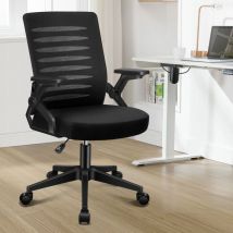 Elfordson - Ergonomic Office Chair, Mid-back Swivel, Height Adjustable, Mesh,90° Flip-up Armrest and Padded Seat Cushion, Black