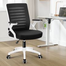 Elfordson - Ergonomic Office Chair, Mid-back Swivel, Height Adjustable, Mesh,90° Flip-up Armrest and Padded Seat Cushion, Black & White