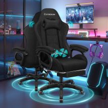 Elfordson - Gaming Office Chair with 2-Point Massage Lumbar Support, Fabric Linen, Black