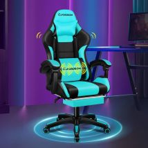 ELFORDSON Massage Gaming Office Chair with 2-Point Massage Lumbar, Cyan & Black