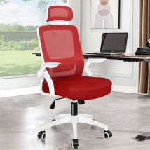 Elfordson - Office Chair Ergonomic, Mesh Fabric, Arco Series, Red and White