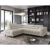 Bestmobilier - Elisa - links 5-sitzer schlaffunktion und bettkasten und verstellbare kopfstützen aus bouclé-stoff - beige