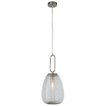 Searchlight Elixir 1 Light Ribbed Glass Pendant, Clear Glass, Satin Nickel