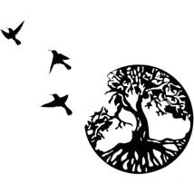 Art Mural en Métal Arbre De Vie avec Oiseaux Déco Noir - 28CM/11.02in Décoration Murale Arbre De Vie Deco Metal Murale Moderne Signe De ​Famille