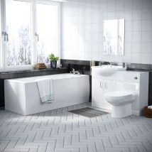 Nes Home - Ellen 1700mm Bath, 620mm White Vanity, Basin, btw Toilet & wc Unit - Flat Pack
