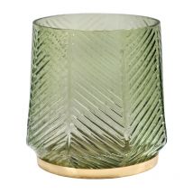 Elm Embossed Candle Holder - Glass/Metal - L18 x W18 x H20 cm - Soft Sage