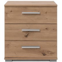 Mesita de noche Elora – Melamina – Color Pino – 3 cajones – 45 x 50 x 34 cm
