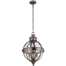 Elstead - Lampadario Industrial Nordico Adams Acciaio Nichel Antico Vetro 3 Luci E14