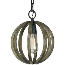 Sospensione Industrial Nordica Allier Legno Rovere Ferro Grigio 1 Luce E27