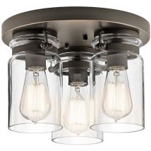 Plafoniera Contemporanea Brinley Acciaio Bronzo Antico Vetro 3 Luci E27