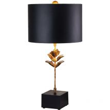 Flambeau - Elstead Camilia Lampe de table avec abat-jour rond, or antique et noir