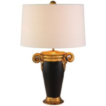Flambeau - Elstead Gallier Lampe de table avec abat-jour rond, noir et doré