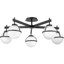 Hinkley - Elstead Hollis 5 Light Multi Arm Semi Flush Ceiling Lamp, Black IP44