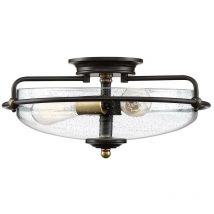 Quoizel - Elstead Griffin Bowl Semi Flush Ceiling Light Palladian Bronze with Weathered Brass Accents