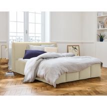 Elysia - lit coffre - 140x190 - en velours - sommier inclus - beige