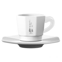 Bialetti - Octagonal Cups, Set 4 Cups, White and Silver, 75 ml (700000654)