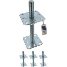 Fixtout - Embase Pied de poteau carrée réglable par vis galvanisé à visser - 110 x 250 x 24 mm