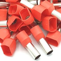 Embout À Sertir 100pcs 10mm Rouge Double Bootlace Embout De Câble Isolé