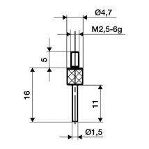 Palpeur D. 1,5 mm longueur 11 mm tige M2,5 carbure adapté à horloges de mesure