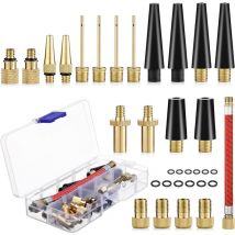 Ersandy - Embout Pompe Velo, 33 Pièces Embout Gonfleur Ballon, dv sv av Adaptateur Pompe Velo avec Boîte de Rangement,Adaptateur de Valve avec Tuyau