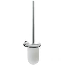Scopino wc rondo set 2 contenitori in cristallo satinato, spazzole cromate