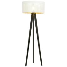 Emibig Lighting - Emibig aston Lampadaire trépied noir avec abat-jour en tissu blanc et doré, 1x E27