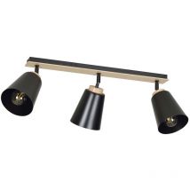 Plafoniera Faretti Spot Orientabili 3 Luci Atlas Acciaio Nero e Legno Naturale