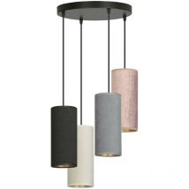 Sospensione 4 Tonda Luci Bente Acciaio Nero e Paralumi Nero Grigio Bianco Rosa