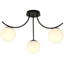 Plafoniera Moderna 3 Luci Boston In Acciaio Nero e Diffusori In Vetro Opale