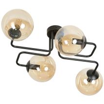 Emibig brendi Lámpara de techo semiempotrable Black Globe Multi Arm con pantallas de cristal ámbar, 4x E14