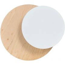 Applique 1 Luce a Disco Con Base In Legno Naturale e Acciaio Bianco