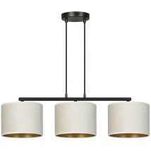 Lampadario 3 Luci Hilde In Acciaio Nero e Paralumi In Tessuto Beige