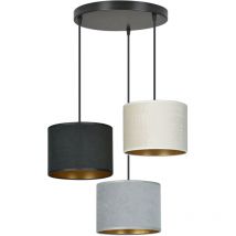 Lampadario Tondo 3 Luci Hilde In Acciaio Nero e Paralumi In Tessuto Multicolore