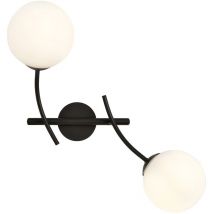 Applique Moderna 2 Luci Hunter In Acciaio Nero Bracci Regolabili e Vetro Opalino