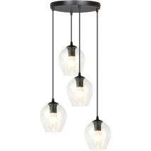 Lampadario 4 Luci Istar Base Tonda In Acciaio Nero e Vetri Trasparente
