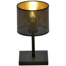 Lampada Da Tavolo 1 Luce Jordan In Acciaio Nero e Paralume a Cilindro Oro