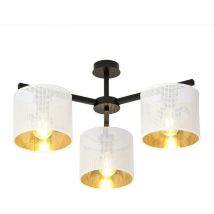 Emibig Lighting - Emibig jordan Plafonnier semi-affleurant noir à plusieurs bras avec abat-jour en tissu blanc et doré, 3x E27