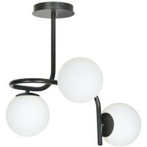Emibig kalf Lámpara de techo Globe negra con pantallas de cristal blanco, 3x E14