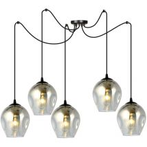 Sospensione 5 Luci Level In Acciaio Nero e Vetro Fumè Con Cavi Lunghi