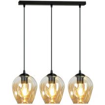 Emibig istar Schwarze Balken-Pendel-Deckenleuchte mit bernsteinfarbenen Glasschirmen, 3x E27